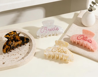 Fermaglio per capelli personalizzato con nome, fermaglio con strass personalizzato, regalo per la sposa e le damigelle, fermaglio per capelli con testo personalizzato, regalo di gruppo, il tuo logo