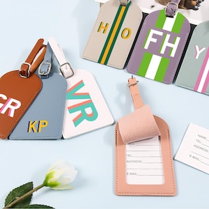 Personalized Vegan Leather Luggage Tag,Wedding Party Favors,Bridesmaid Gift,Custom Travel Tag,Monogram Suitcase Tag,Girls Trip,Travel Gift