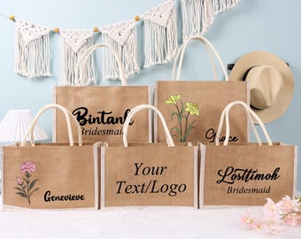 Personalized Burlap Tote Bags,Bridesmaid Tote Bag,Bachelorette Party,Custom Beach Bag,Wedding Tote Bags,Bridal Party Gift,Teacher&#39;s Day Gift
