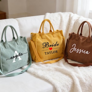 Personalized Vintage Multi-Pocket Corduroy Shoulder & Crossbody Tote Bag,Student Corduroy Tote Bag, Corduroy Mommy Bag