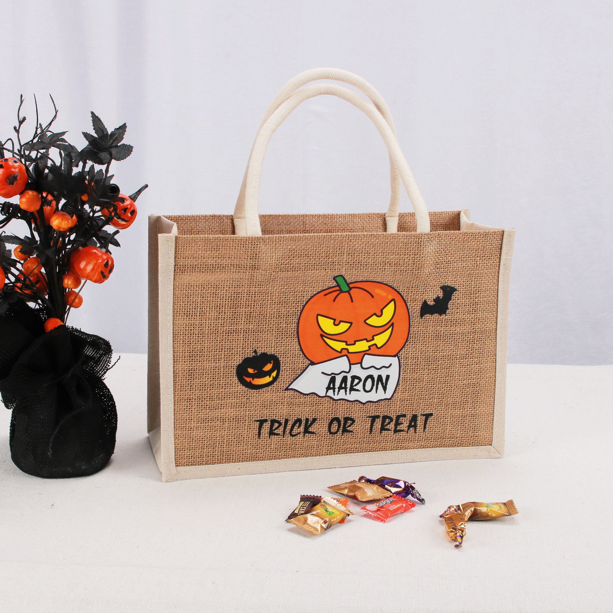 Custom Halloween Bag for Trick or Treat，Personalized, Halloween Basket,  Present Gift for Kids，Halloween Treat Bags