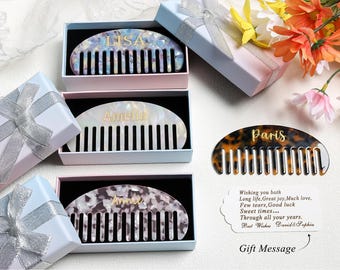 Personalized Name Hair Comb With Gift Box,Custom Engraved Comb With Gift Card, Marble Acetate Comb For Bridesmaid Gift