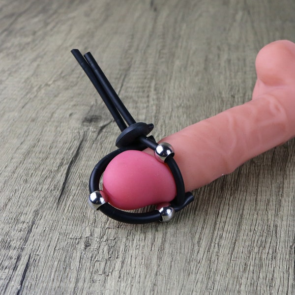 Männliches E-Stim Zubehör Eichel Cock Ring mit Stahlperlen Verstellbare Ableitungs-Gummischlaufe