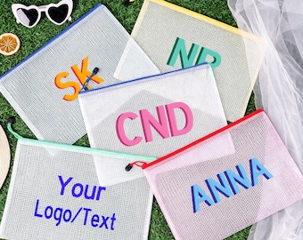 Personalized Large Pool Bag, Shadow Monogram Pool Bag,Wet Dry Pool Pouch,Zipper Bag,Bachelorette Bridal Party,Accepting Logo Custom
