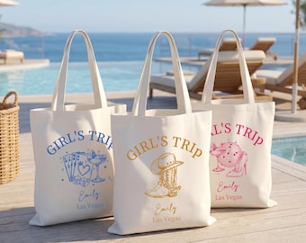 Benutzerdefinierte Baumwollsegeltuch-Einkaufstaschen, Mädchenreise Junggesellinnenabschiedsfeier Gefälligkeiten, Strandferien-Willkommens-Taschen, Logo-Gewohnheit
