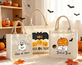 Personalized Trick or Treat Bags Halloween Bag,Halloween Candy Bags for Kids, Canvas Tote,Halloween Gift