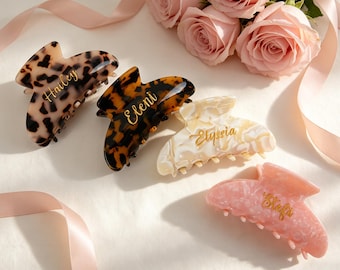 Benutzerdefinierte Name Haarkralle Clip, gravierte Acetat Haarspange, Brautjungfer Geschenk, Hochzeit Haarschmuck, Geburtstagsgeschenk für Sie
