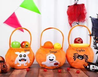 Cestino di Halloween personalizzato, secchiello per dolcetto o scherzetto, secchiello di Halloween con nome, cestino di Halloween per bambini, sacchetto di caramelle di Halloween, regalo di Halloween per bambini