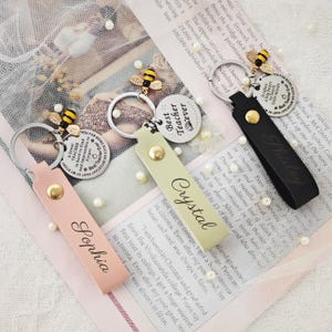 Personalised Leather Keychain,Teacher&#39;s Day Gift,Engraved Leather Keyring,Custom Leather Keychain For Teachers,Teacher Appreciation Gift