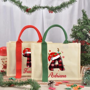 Borsa regalo di Natale personalizzata, borsa regalo di Natale, borse per feste di Natale, aggiungi il nome iniziale, calza della Befana, regalo per bambini