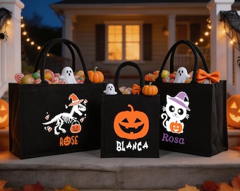 Borsa nera personalizzata per dolcetto o scherzetto, cestino di Halloween con nome, borsa nera per caramelle di Halloween, secchiello a forma di zucca per bambini, Halloween 2026, regali per bambini