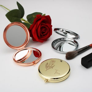 Espejo de maquillaje portátil personalizado, espejo tallado a láser, espejo con nombre personalizado, regalo para dama de honor, regalo para despedida de soltera, regalo para mujer.