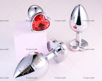 Metal Heart Butt Plugs，Customized Jeweled Anal Plugs，Beginner Anal Toys，Anal Training, Mature