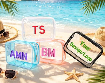 Borsa da piscina e da spiaggia in PVC trasparente personalizzata con monogramma, organizer per indumenti bagnati e asciutti con iniziale personalizzata, regalo per damigelle d'onore, bomboniere per addio al nubilato.