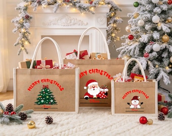 Personalized Burlap Christmas Gift Bag,Christmas Eve Gift Tote Bags,Christmas Sacks,Accepting Logo Custom