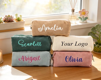 Astuccio in velluto a coste personalizzato, regalo di Natale, astuccio con nome personalizzato per amici e compagni di classe, regalo per il ritorno a scuola.