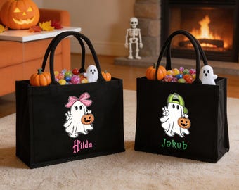 Personalized Trick or Treat Black Bag,Halloween Basket with,Halloween Name Candy Black Bag ,Kids Pumpkin Bucket,2026Halloween,Gifts for Kids