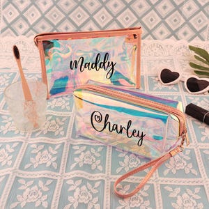 Bolsa de maquiagem personalizada, bolsa de higiene transparente, bolsa de PVC, presente de madrinha, férias de verão, despedida de solteira, bolsa de cosméticos