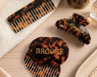 Regalo per damigelle d'onore, pettine personalizzato, fermaglio per capelli in acetato con iniziali personalizzate, pettine effetto marmo, pettine tascabile, regalo per la sposa, specchio inciso