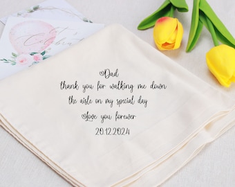 Wedding Handkerchief for Dad, Personalised Men Hankie, Gift for Father of the Bride,Custom Message Print