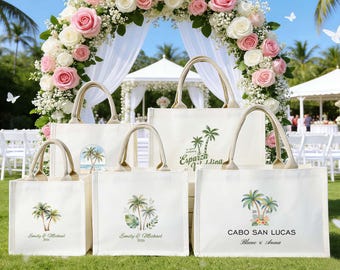 Personalized Wedding Welcome Tote Bag,Custom Canvas Bag With Palm Tree,Destination Wedding Bag,Bridesmaid Gift Bag