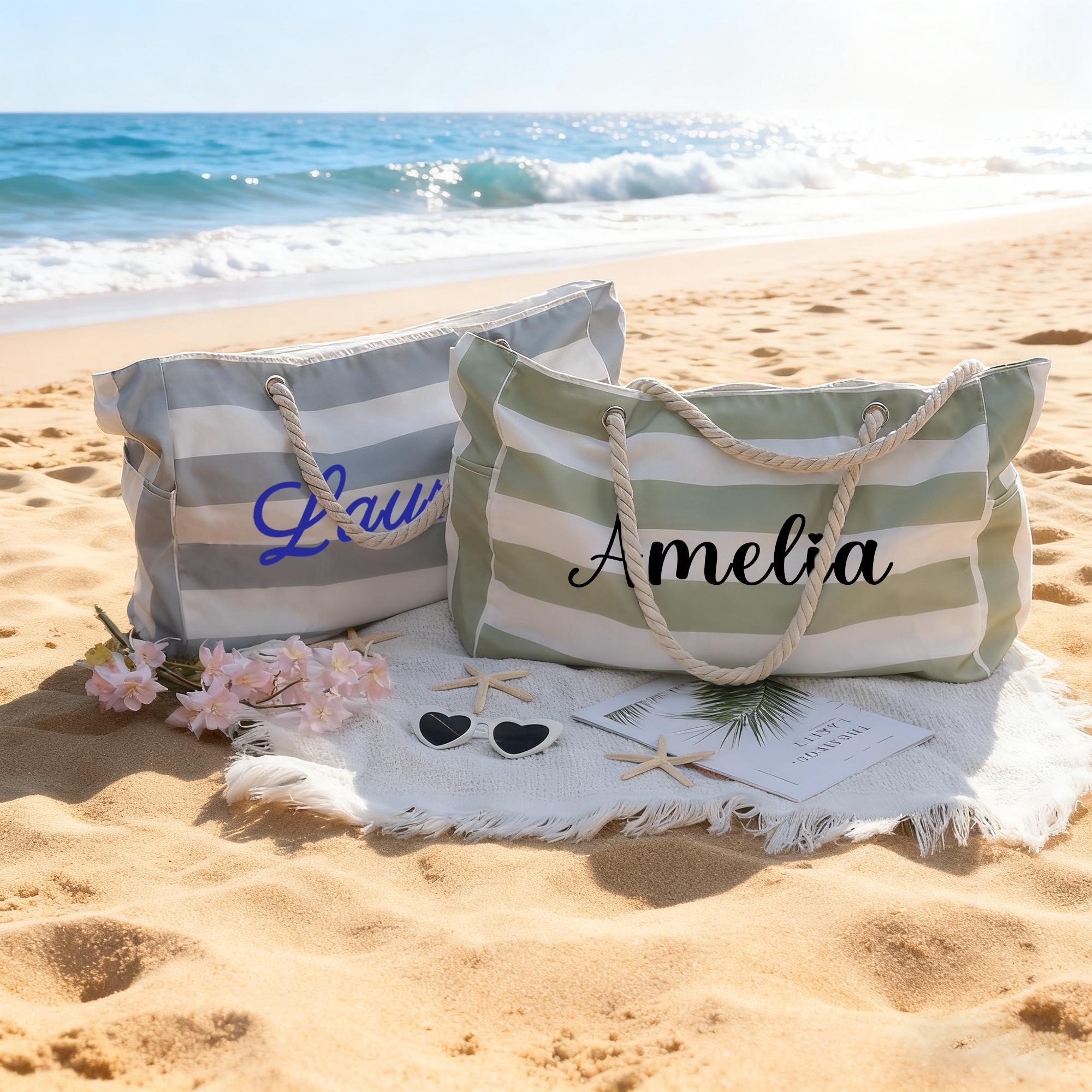 Grande Borsa Da Spiaggia, Borsa Mare Estive Per Donne, Borsa Tote Con Cerniera E Tasche, Borsa Shopping Casual Grande Capacità Per Donne Signore - 2
