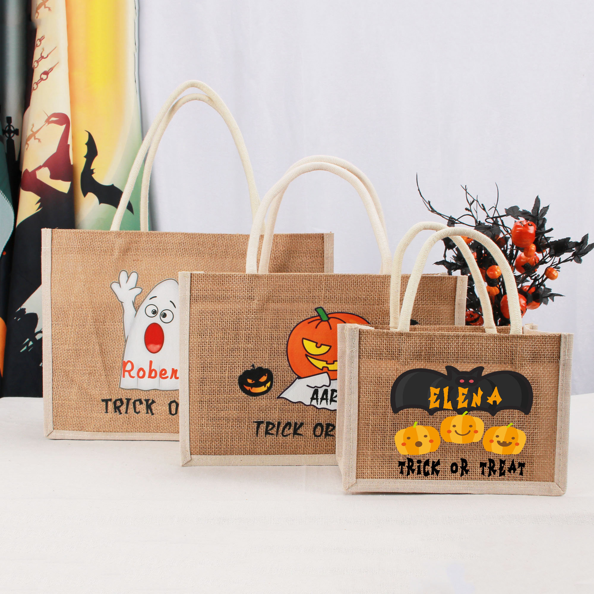 Custom Halloween Bag for Trick or Treat，Personalized, Halloween Basket,  Present Gift for Kids，Halloween Treat Bags