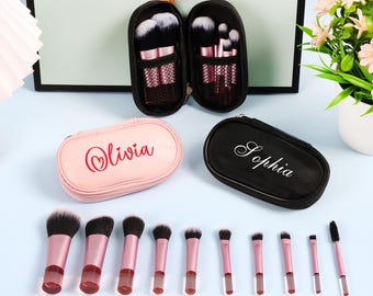 Personalized Makeup Brushes Set,Travel Makeup Brushes,Portable Makeup Bag,Cosmetic Brushes Bag,Bachelorette Party,Wedding Gift,Party Favors