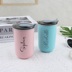 Tazza da caffè in acciaio inossidabile personalizzata, bicchiere in acciaio inossidabile con nome, tazza regalo per damigelle d'onore, fornitura per feste di nozze, tazza da viaggio, bicchiere da vino