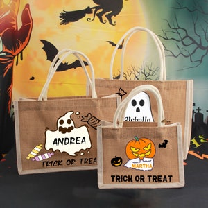 トリック・オア・トリート用のカスタムハロウィンバッグ、パーソナライズされたハロウィンバスケット、子供へのプレゼントギフト、ハロウィントリートバッグ