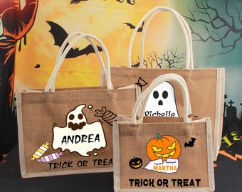 トリック・オア・トリート用のカスタムハロウィンバッグ、パーソナライズされたハロウィンバスケット、子供へのプレゼントギフト、ハロウィントリートバッグ