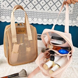 Trousse de toilette personnalisée en filet,Trousse de maquillage personnalisée de grande capacité,Sac à main portable,Trousse à cosmétiques,Cadeau de demoiselle d'honneur,Cadeau Saint-Valentin femme