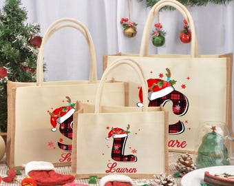 Personalised Xmas Christmas Gift Bag for Children , Holiday Gift Bag,Add Name Initial Xmas Gift Bag