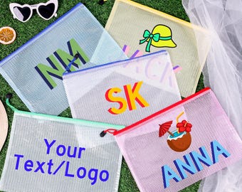 Personalized Large Pool Bag, Wet Dry Pool Pouch,Zipper Bag,Shadow Monogram Pool Bag,Bachelorette Bridal Party,Accepting Logo Custom