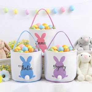 Personalized Easter Basket for Kids，Custom Name,Easter Basket for Boy or Girl，Easter Egg Hunt Basket，Kids Bunny Basket