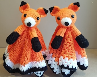 Couverture de sécurité Foxy Fox Lovey, motif au crochet avec une deuxième option pour les débutants - Couette renard animal des bois - Cadeau de baby shower