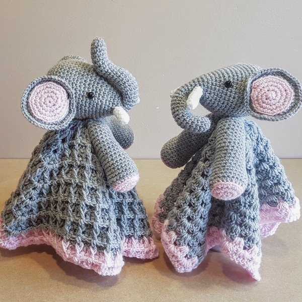 Ella The Elephant Baby Lovey Security Blanket Crochet Pattern ~ Up or Down Trunk ~ Two Style Blankie ~ Baby Shower Birthday Gift Unisex