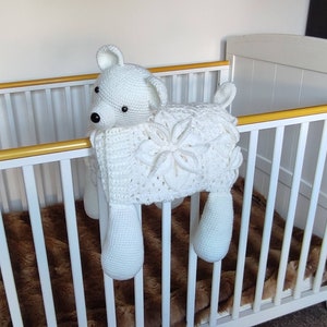 3in1 Polar Bear Folding Baby Blanket Crochet Pattern Pram Toy Blanket Lovey Teddy Bear Baby Shower Baby Gift Birthday Nursery Flower Afghan