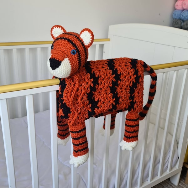 3in1 Jungle Tiger Folding Baby Blanket Crochet Pattern | Pram Toy Security Blanket Lovey Tiger Baby Shower Baby Gift Birthday Nursery Decor