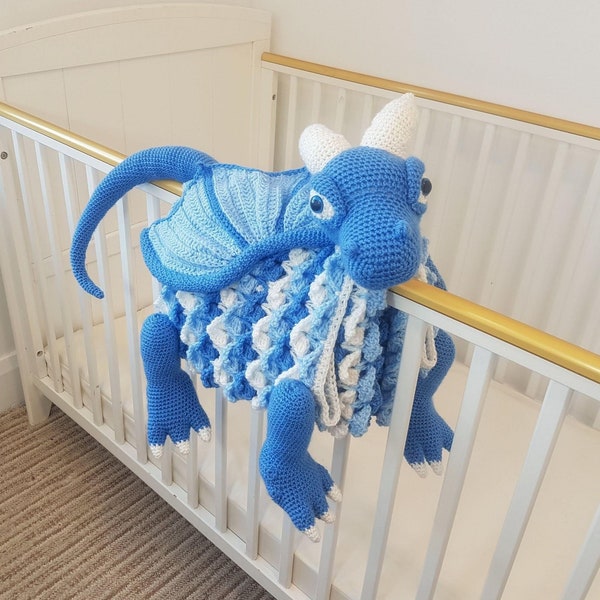 3in1 Ice Dragon Baby Blanket Crochet Pattern PDF | Foldable Nursery Animal Blanket | Fantasy Amigurumi Toy | Baby Gift Pattern