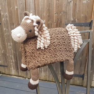 Couverture pour bébé cheval de ferme 3 en 1 au crochet | Couverture de landau, cadeau pour bébé, amis de la ferme, couverture polyvalente, poney, amigurumi, cadeaux pour bébé, douche de la baie