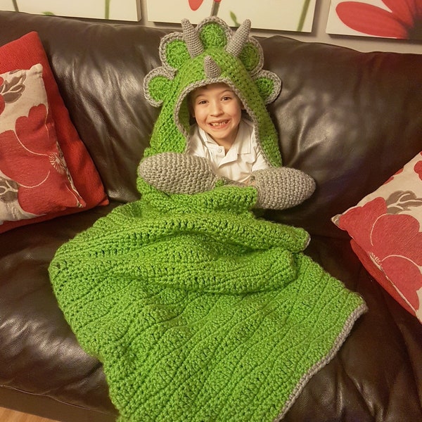 2 in 1 Hooded Dinosaur Blanket Triceratops or Stegosaurus in Adult and Child Sizes CROCHET PATTERN Wearable Blanket Christmas Birthday Gift