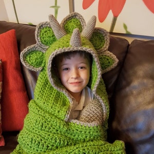 2 in 1 Hooded Dinosaur Blanket Triceratops or Stegosaurus in Adult and Child Sizes CROCHET PATTERN Wearable Blanket Christmas Birthday Gift image 2
