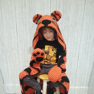 2in1 Safari Tiger Hooded Blanket Adult & Child Sizes CROCHET PATTERN | Animal Hooded Blanket | Wearable Blanket | Gift for Him Kids Blanket