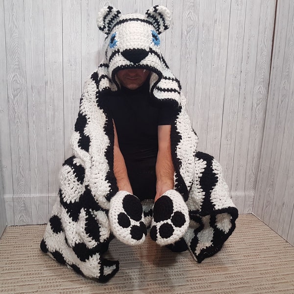 2in1 Snow Tiger Hooded Blanket Adult & Child Sizes CROCHET PATTERN | Animal Hooded Blanket | Wearable Blanket Gift for Him Kids Teen Blanket