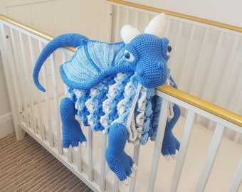 3in1 Ice Dragon Baby Blanket Crochet Pattern | Dragon Blanket Stroller Pram Toy Security Blanket Lovey Baby Shower Gift Boy Amigurumi Dragon