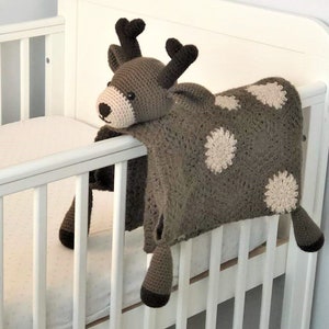 3 in 1 Decorative Woodland Deer Toy Baby Pram Security Blanket Lovey Crochet Pattern Folding Blanket