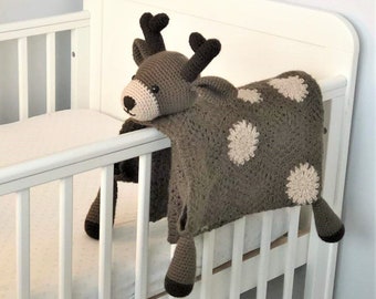 3 in 1 Decorative Woodland Deer Toy Baby Pram Security Blanket Lovey Crochet Pattern Folding Blanket