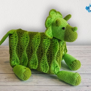 Triceratops Dinosaur Baby Blanket Crochet Pattern Stroller Blanket Baby Shower Gift For Boys & Girls Pram Blanket Dino Blanket Toy image 9