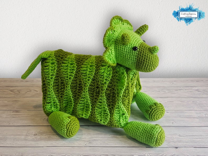 Triceratops Dinosaur Baby Blanket Crochet Pattern Stroller Blanket Baby Shower Gift For Boys & Girls Pram Blanket Dino Blanket Toy image 9